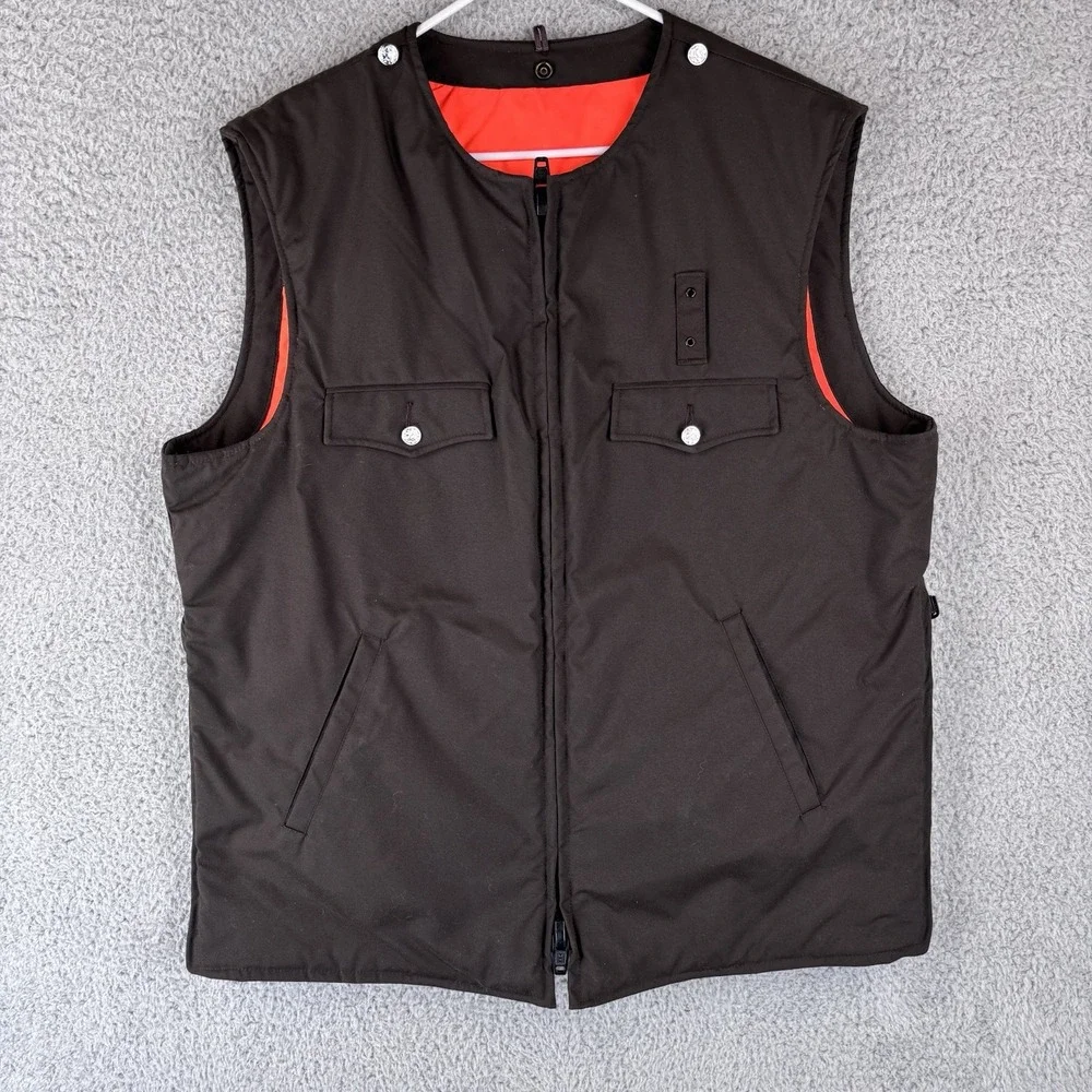Reversible Insulated Vest Mens XL Brown Safety Orange Zip Sheriff Button Pockets